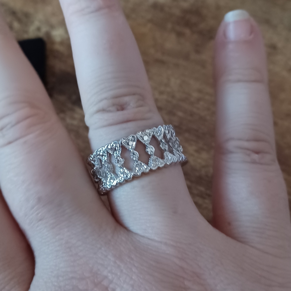 Silver Crystal Statement Ring Sz 10 - image 1